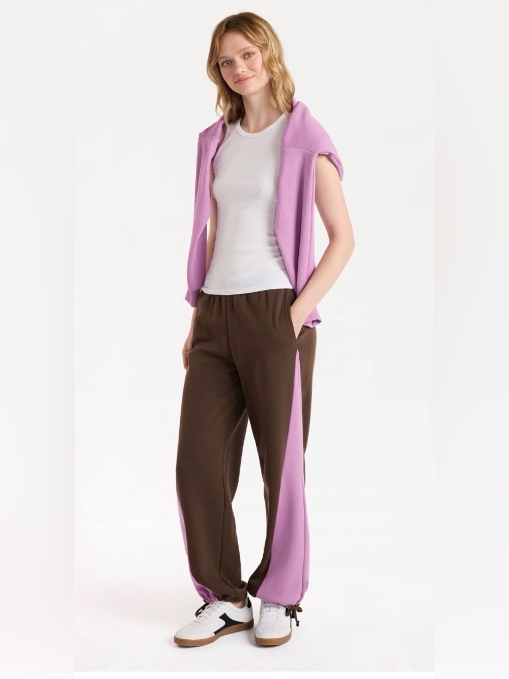 No Boundaries Pink/Brown-Color BlockTrim Wide Leg Joggers pants MED NWT